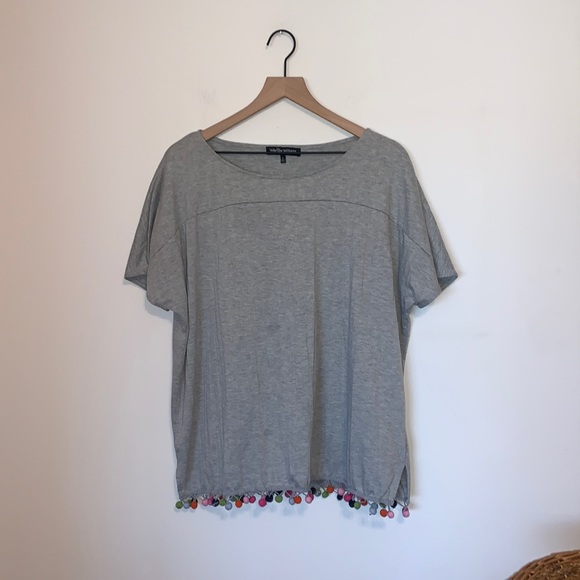 The Wendy Williams Collection Grey Box Cut Pom Pom Colorful Grey Square Tee XL - Picture 2 of 12